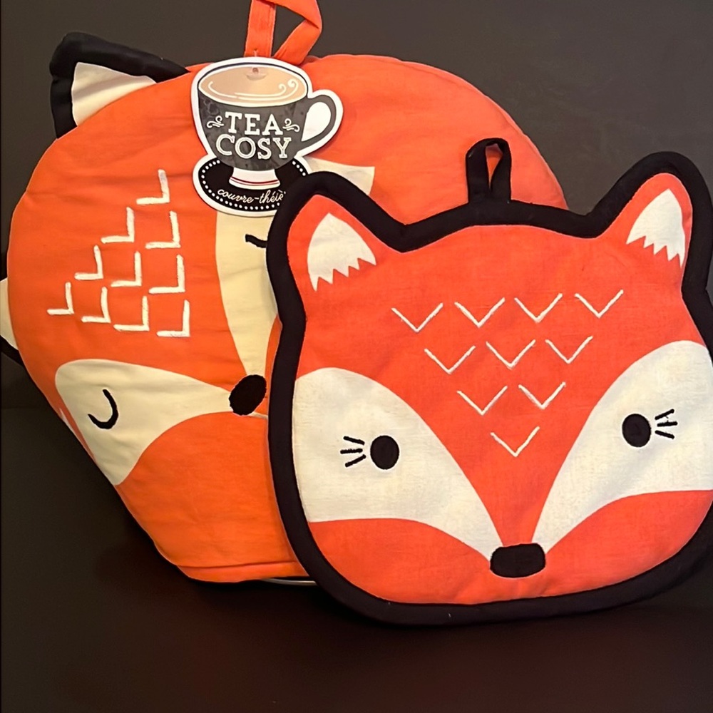 “Freddie Fox” pocket pals-potholder-100% cotton/embroidery-loop for hanging-NWOT